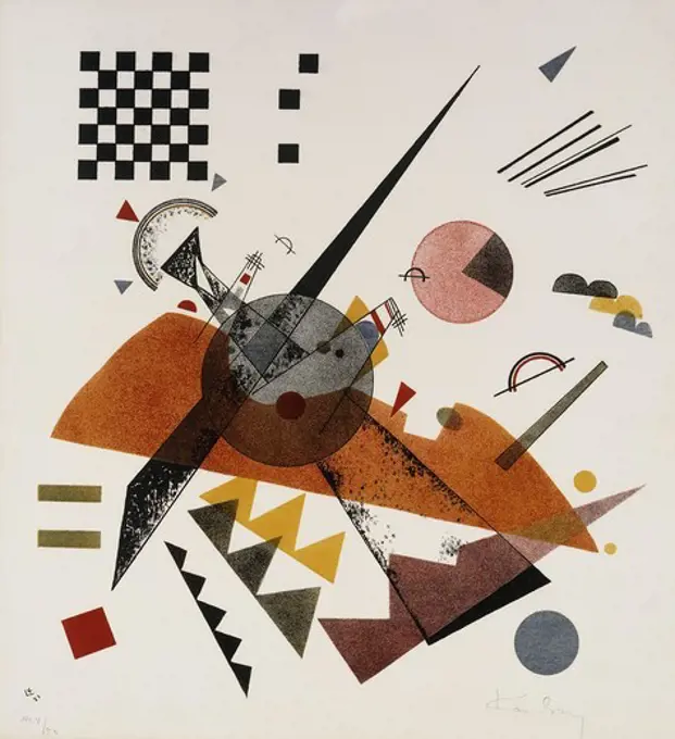 Orange (Roethel 180). Wassily Kandinsky (1866-1944). Lithograph printed in colours, 1923. Signed in pencil, numbered 4/50, published by the Staatliches Bauhaus, Weimar. 46.6 x 38.4cm.