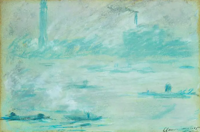 London, Boats on the Thames; Londres, Bateaux sur la Tamise. Claude Monet (1840-1926). Pastel on paper. Executed in 1901. 30.5 x 46cm.