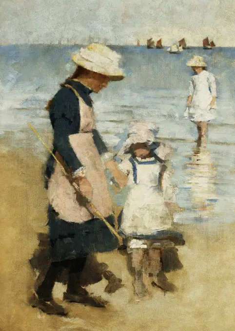 Children on the Beach. Stanhope Alexander Forbes (1857-1947). Oil on canvas. Painted circa 1891. 45.7 x 33cm.