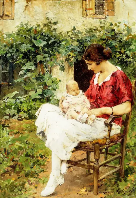 The First Born. Marie Aimee Lucas-Robiquet (b.1864). Oil on canvas. 55.3 x 38.7cm.