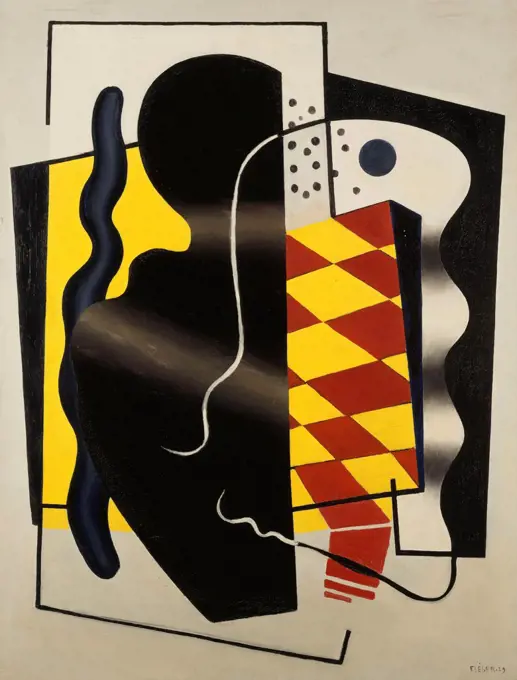 Composition with Draughts (Yellow and Black Composition); Composition au Damier (Composition Jaune et Noir). Fernand Leger (1881-1955). Oil on canvas. Signed and dated 1929. 130 x 97cm.