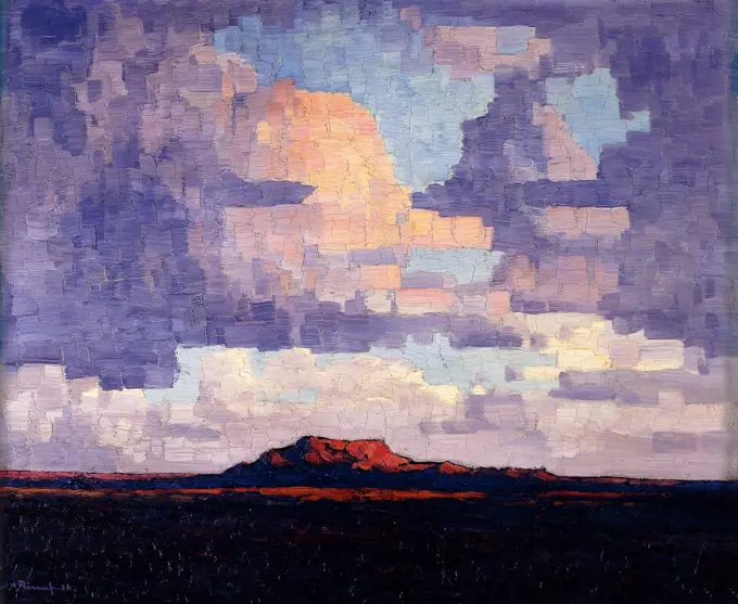 South West African Landscape. Jacob Hendrik Pierneef (1886-1957). Oil on board. Painted in 1830.  53.3 x 64.8cm