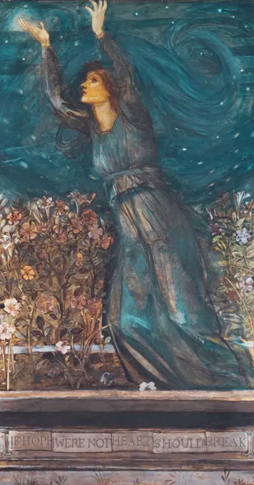 Hope. Edward Burne-Jones (1833-1898). Watercolour with bodycolour. 167.5 x 91.5cm. Inscribed 'If hope were not heart should break'