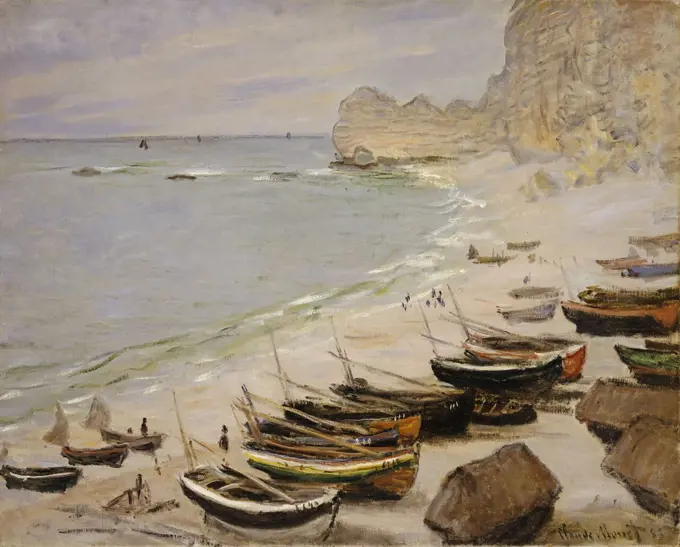 Boat On The Beach At Etretat.  Bateaux Sur La Plage A Etretat.   Claude Monet (1840-1926).   Oil On Canvas, 1883.