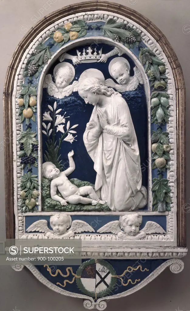 Adoration of the Child by Andrea Della Robbia, glazed terracotta, (1435-1525), USA, Washington DC, National Gallery of Art