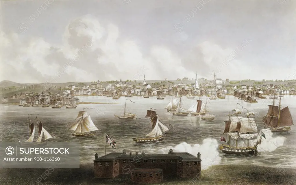 Newport, Rhode Island in 1730  J.P. Newell (19th C. American)