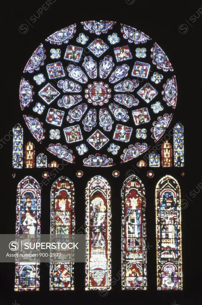 Rose Window and Lancets Stained Glass Chartres Cathedral, France