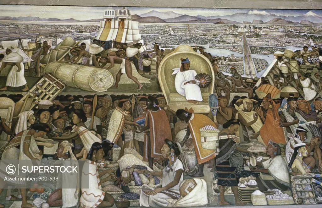 La Gran Tenochtitlan, Market Fair in Tenochtitlan by Rivera, Diego, Mural, 1886-1957