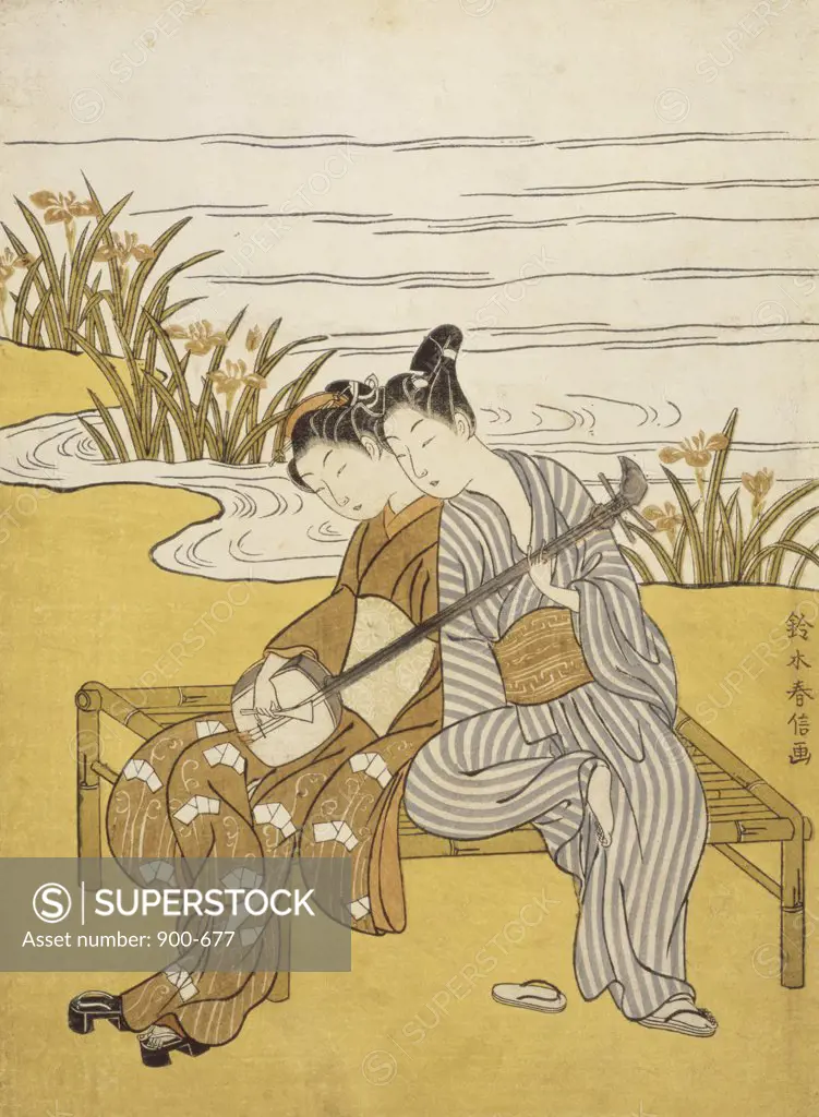 Two Lovers Playing a Shamisen c.1776-1777 Suzuki Harunobu (1725-1770/Japanese) Woodblock Print Minneapolis Institute of Art, Minnesota, USA