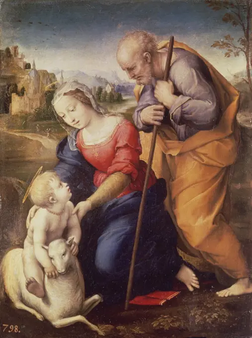 Holy Family With The Lamb  1507 Raphael (1483-1520 Italian) Oil On Wood Panel Museo del Prado, Madrid, Spain