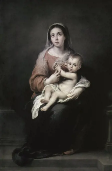 Madonna and Child Oil on Canvas Bartolome Esteban Murillo (1617-1682/Spanish) Staatliche Kunstsammlungen, Dresden, Germany (Gemaldegalerie Alte Meister)