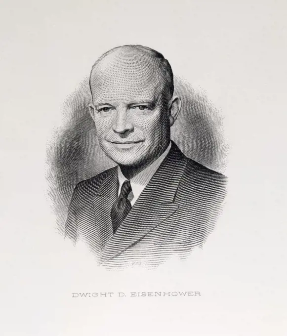 Dwight D. Eisenhower, thirty fourth President of United States, engraving, (1890-1969)