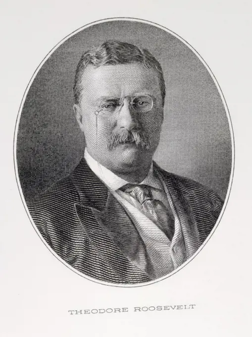 Theodore Roosevelt, twenty sixth President of United States, engraving, American History