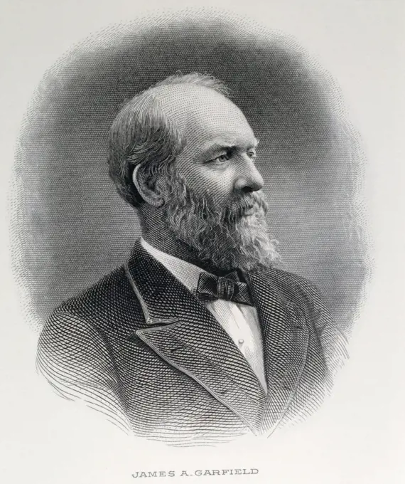 James Garfield, twentieth President of United States, engraving, American History