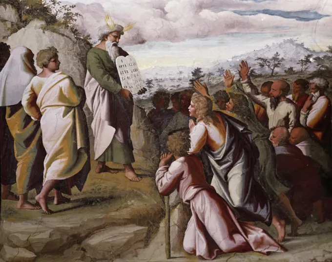 Moses Presenting the Ten Commandments  Raphael (1483-1520 Italian) Fresco  St. Peter's Basilica, Vatican City