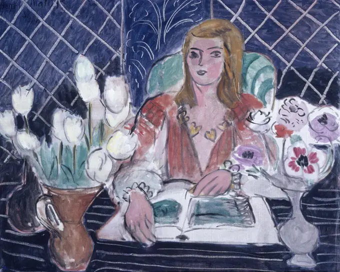 Annelies, White Tulips and Anemones by Henri Matisse, oil in canvas, 1944, 1869-1954, USA, Hawaii, Honolulu, Honolulu Academy of Arts