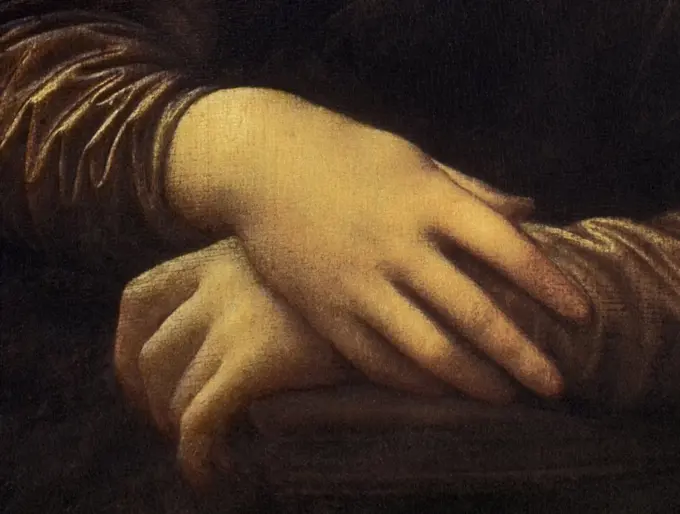 Mona Lisa - Detail Of Hands Ca.1503-06 Leonardo da Vinci (1452-1519 Italian) Oil On Wood Panel Musee du Louvre, Paris, France