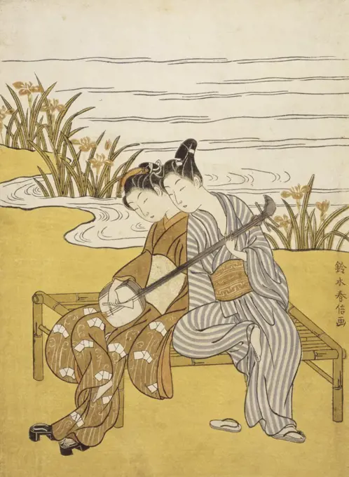 Two Lovers Playing a Shamisen c.1776-1777 Suzuki Harunobu (1725-1770/Japanese) Woodblock Print Minneapolis Institute of Art, Minnesota, USA