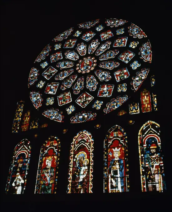 France, Chartres, Chartres Cathedral, Glorification Of Virgin, stained glass