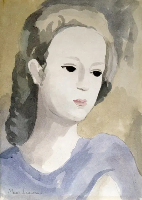 Portrait of Young Girl by Marie Laurencin, watercolor, 1955, 1883-1956, Private Collection