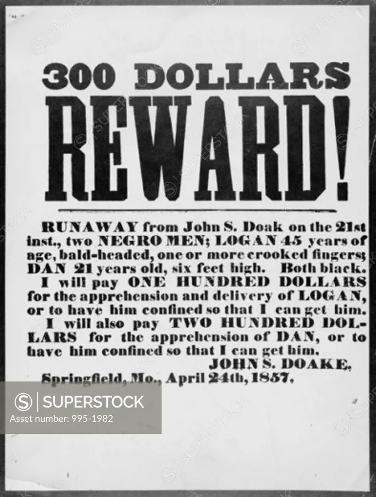 Handbill of Reward for Runaway Slave Artist Unknown 