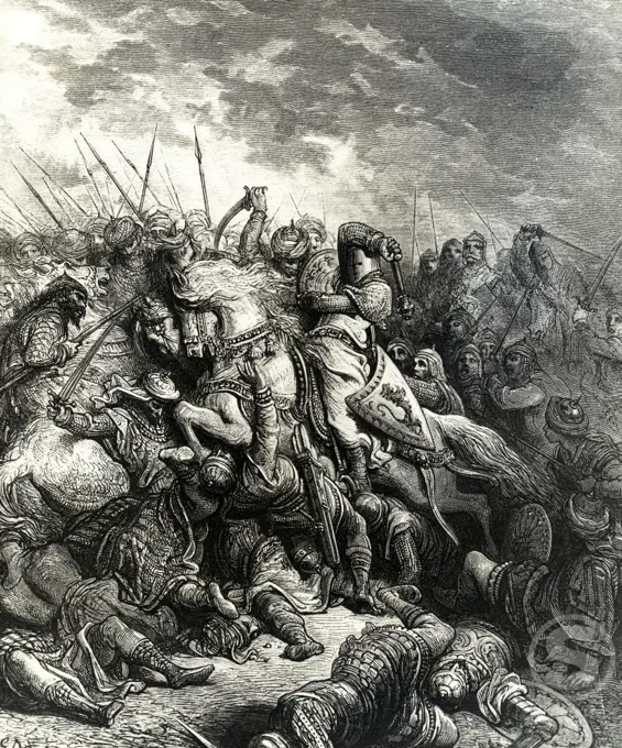 Battle of Acre 1191-Richard I and Saladin in Battle Gustave Dore (1832-1883 French)