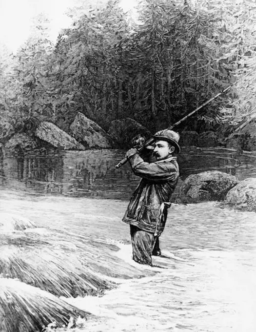 Salmon Fishing in Canada by Dan Beard, drawing, 1883